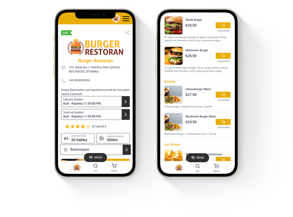 Mobil sipariş uygulaması iPhone ekran görüntüsü